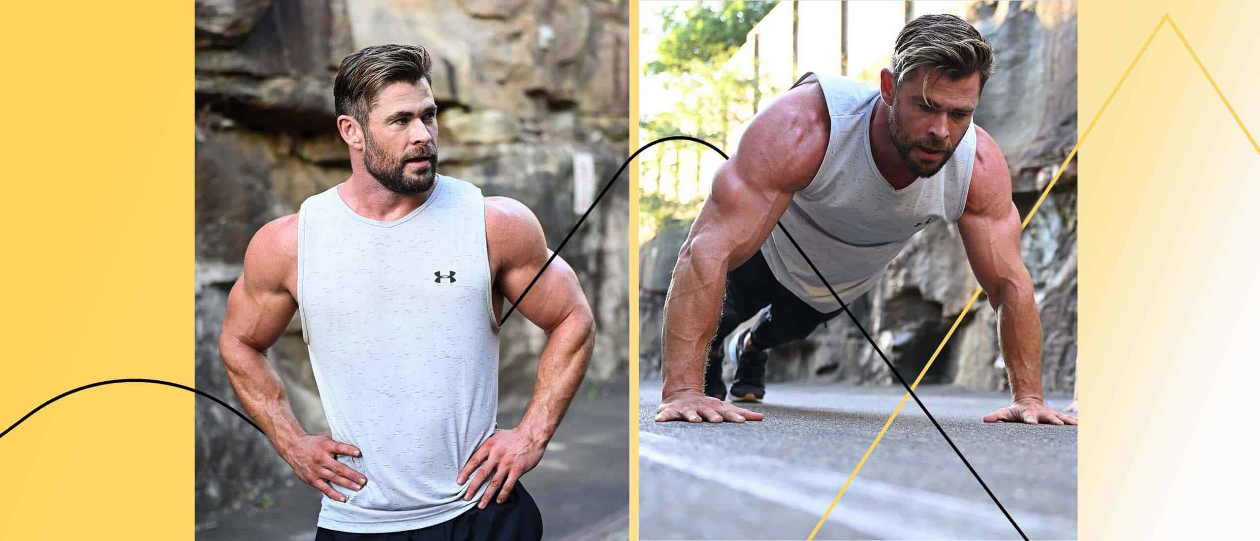 Chris Hemsworth showing off muscles