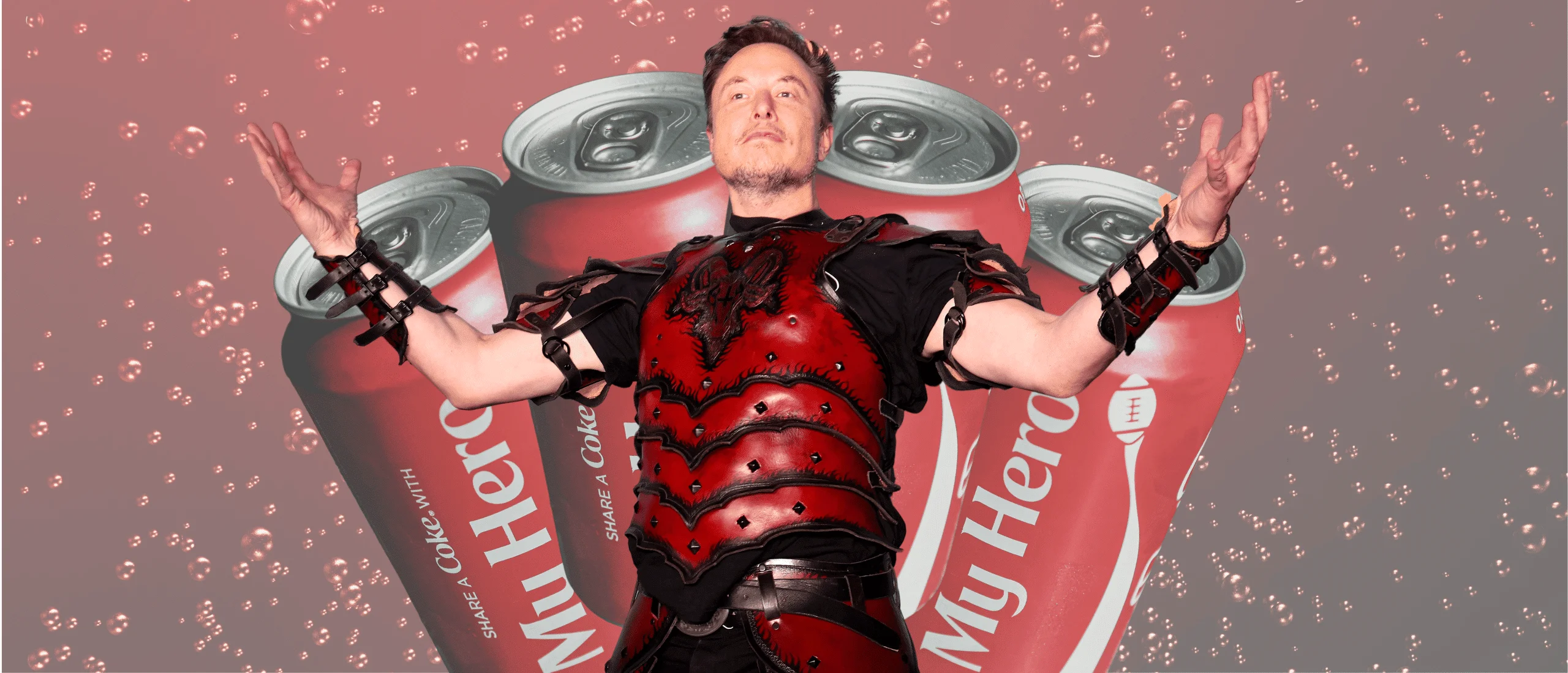 Elon Musk, in front of several cans of Coke