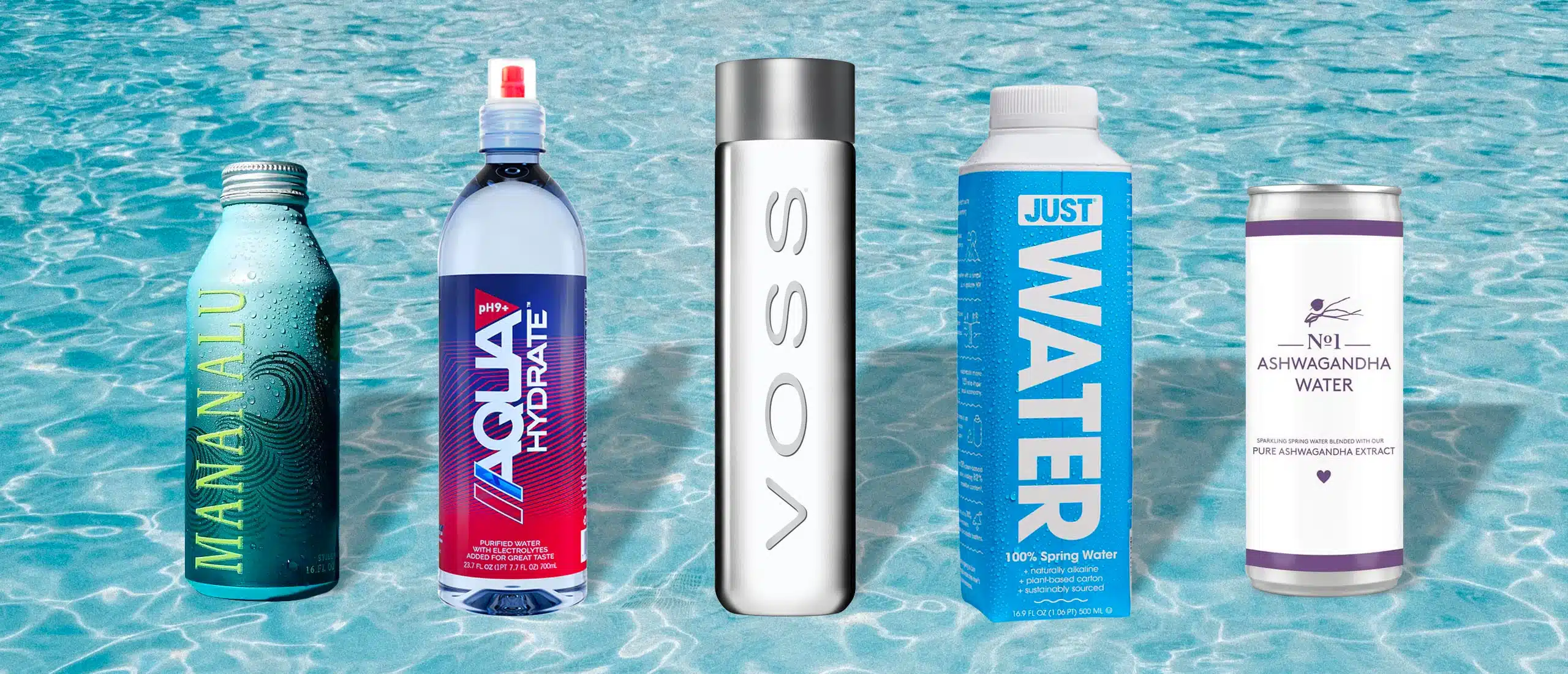 celebrity water brands on a blue background