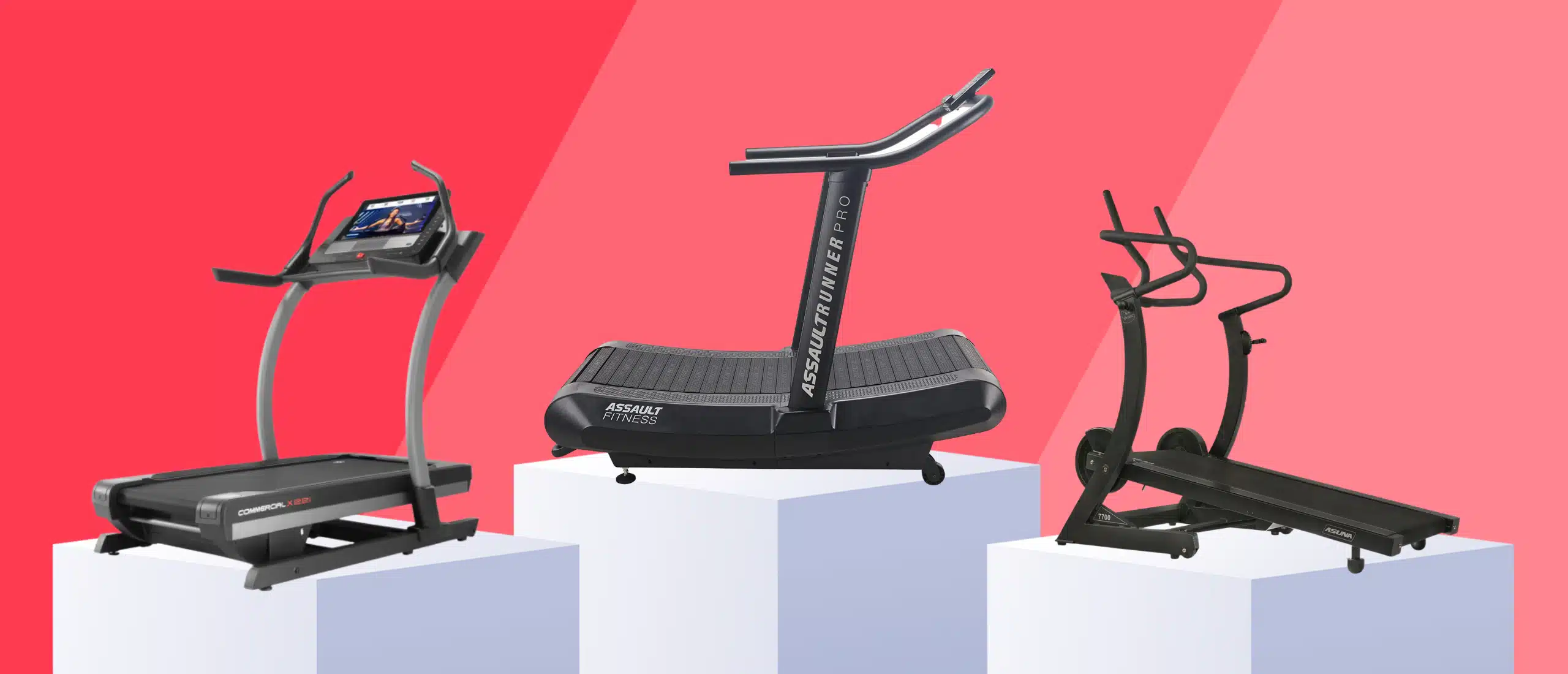 best manual treadmills on a pedestal on red background
