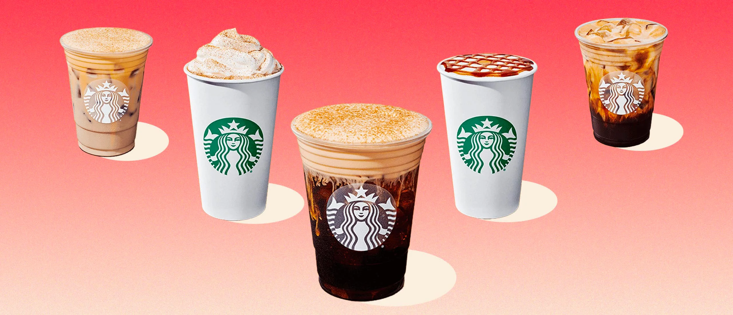 Starbucks drinks on a red background