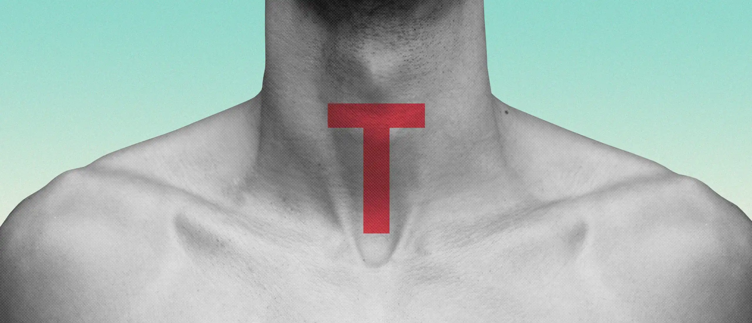 man with a red T on his neck