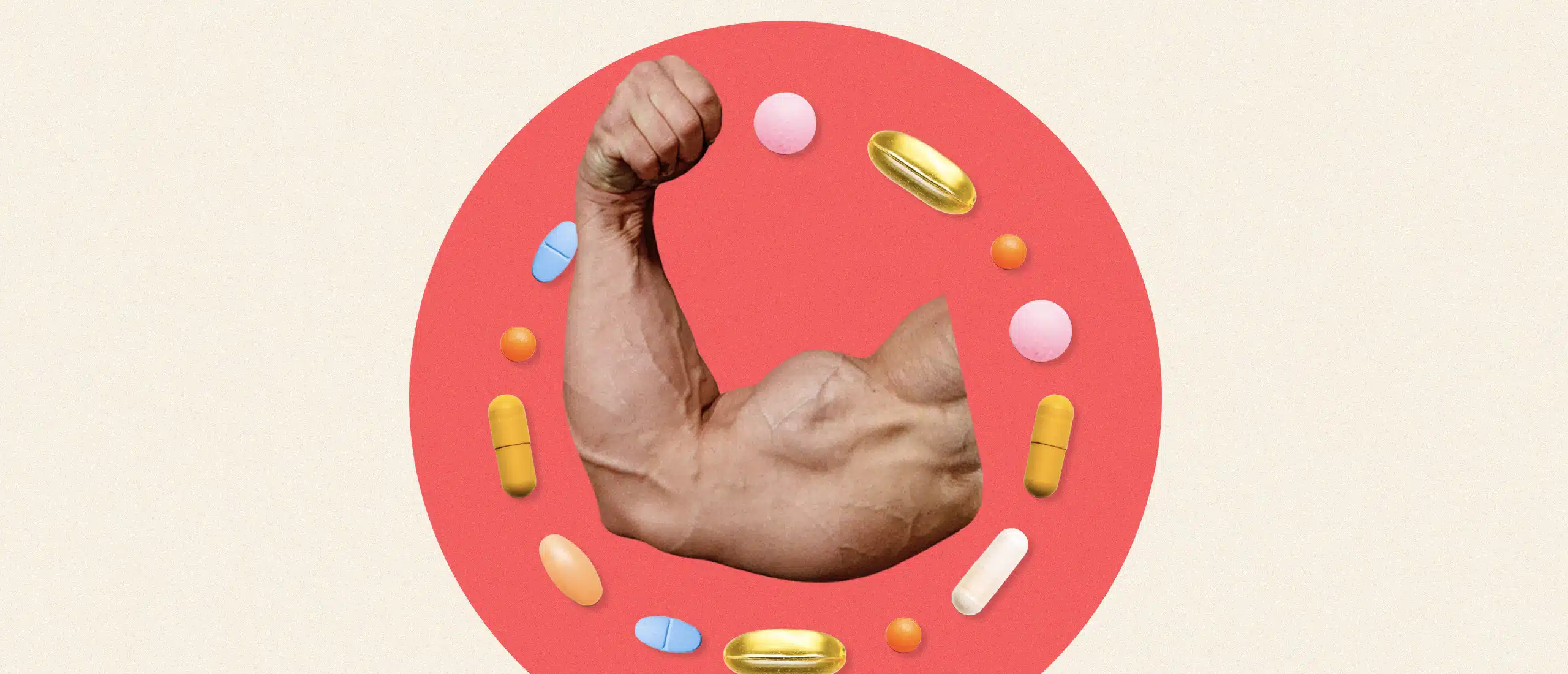 arm flexing bicep with vitamin circled around