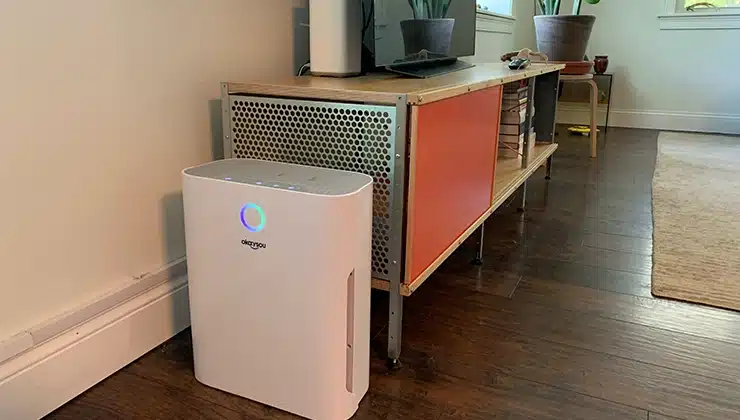 okaysou air purifier sits in the living room