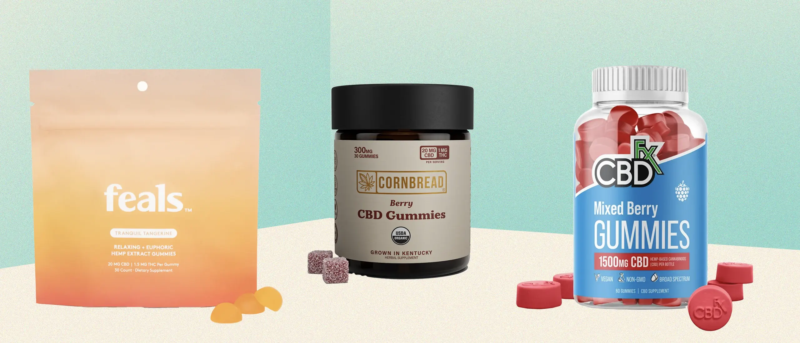 Containers of cbd gummies on table
