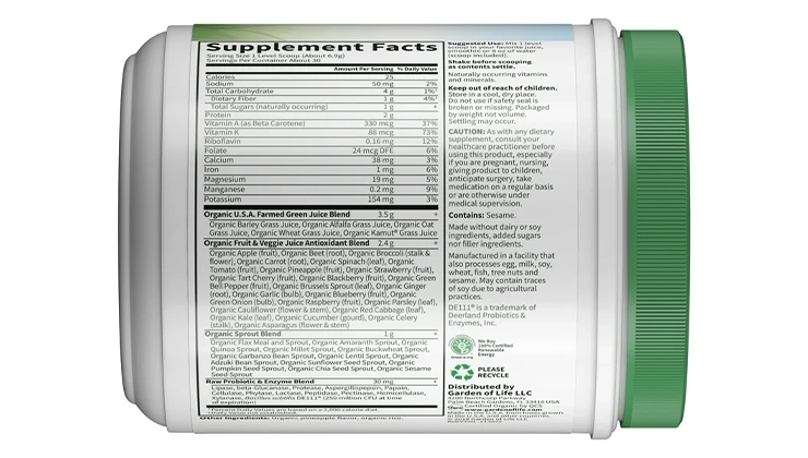 garden of life supergreens powder nutrition label