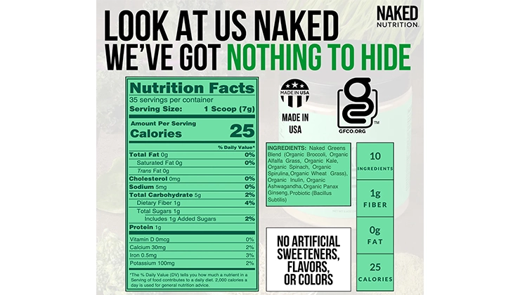 naked greens supplement nutrition label